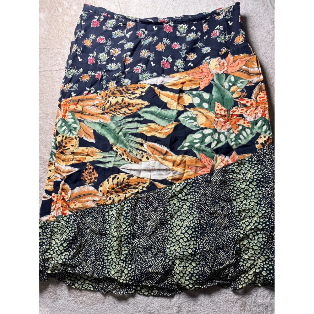 VTG Requirements Mixed Print Floral Hippie Animal Patchwork Midi Skirt PL Boho